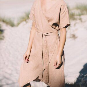 Linenfox Mimosa Oversized Wrap Linen Dress (Small/Medium)
